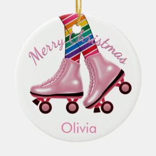 Pink Roller Skate Girl Ceramic Ornament