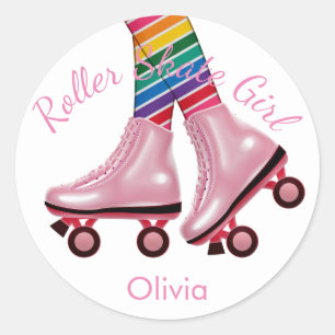 Pink Roller Skate Girl Classic Round Sticker