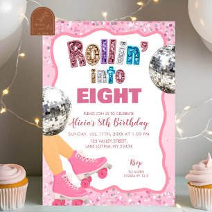 Pink Roller Skate Glitter Sequin Birthday Invitation