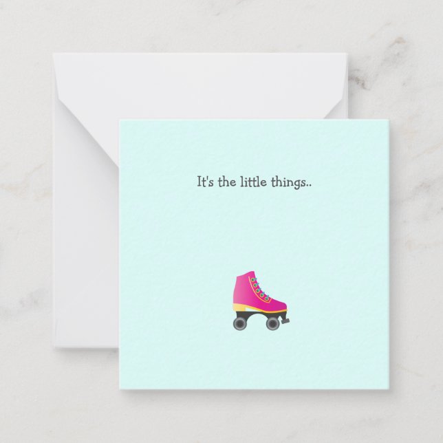 Pink Roller Skate Mini Thank You Flat Note Card (Front)