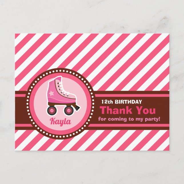 Pink Roller Skate Sport Girl Birthday Holiday Postcard (Front)