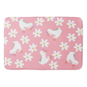 Pink Roller Skates Floral Girl Skater Gift  Bath Mat