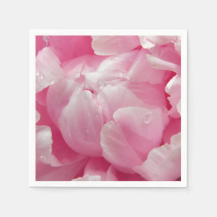 Pink romance blooming peony flower with dew drops napkin