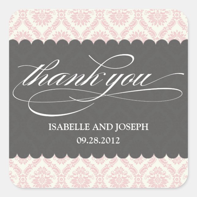 PINK ROMANCE DAMASK SCRIPT | WEDDING FAVOR LABELS (Front)