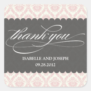 PINK ROMANCE DAMASK SCRIPT WEDDING FAVOR LABELS