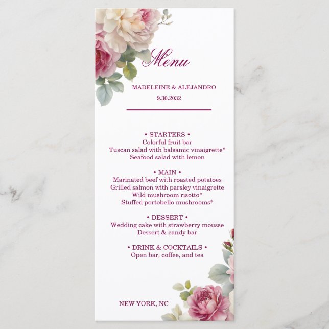  pink romantic Cherry blossoms blush wedding menu (Front)
