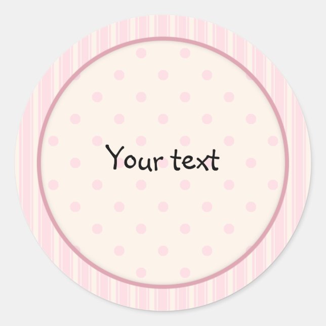 Pink romantic dots and stripes design classic round sticker (Front)