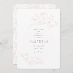 Pink Romantic Drawn Floral Birthday Invitation