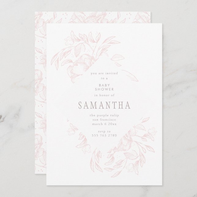 Pink Romantic Floral Baby Shower Invitation (Front/Back)