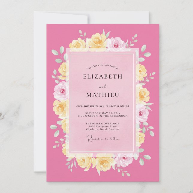 Pink Romantic Floral Wedding Invitation (Front)