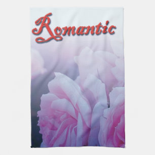 Pink romantic rose flowers tea towel