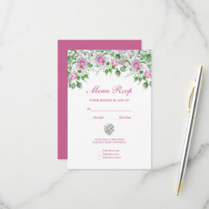 Pink Romantic Roses Wedding Menu RSVP
