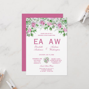 Pink Romantic Roses Wedding Rehearsal Dinner Invitation