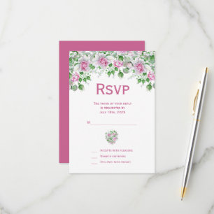 Pink Romantic Roses Wedding RSVP Card