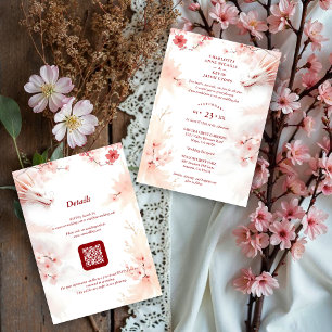 Pink Romantic Sakura & Japanese White Dragon Invitation