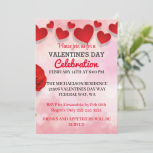 Pink Romantic Valentine's Day Love Party  Invitati Invitation