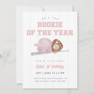 Pink Rookie of the Year Baseball First Birthday Invitation