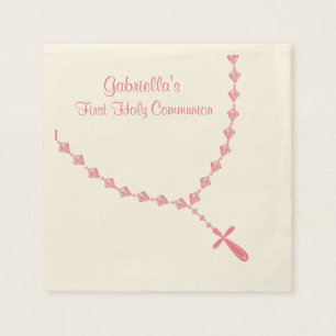Pink Rosary Beads Communion Personalised Napkin