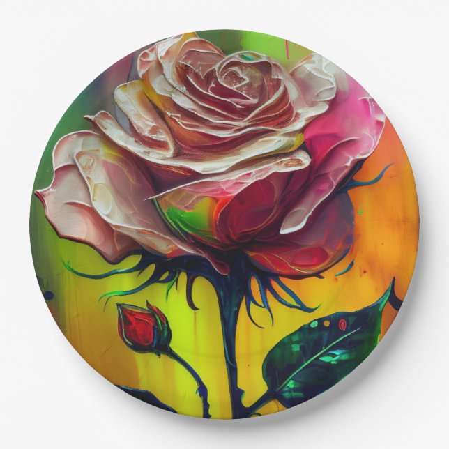 Pink Rose Abstract Elegant Wedding Paper Plate (Front)