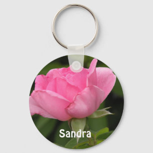 Pink Rose Add your Name Keychain