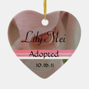 Pink Rose Adoption Announcement Ornament