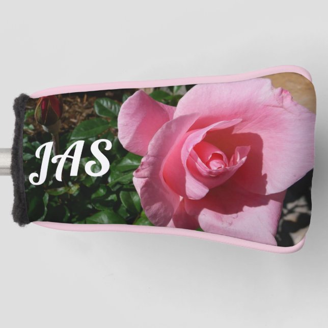 Pink Rose and Bud Garden Floral Golf Head Cover (Front)