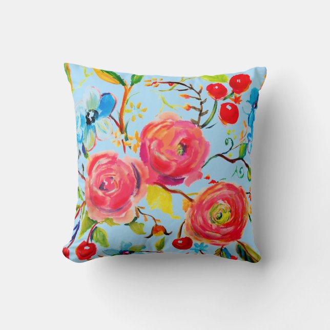 Pink Rose and Cherry Blue Sky Customisable Cushion (Front)