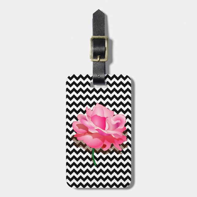 Pink Rose and Chevron Luggage Tag (Front Vertical)
