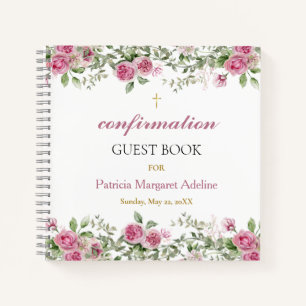 Pink Rose and Gold Floral Confirmation Guest Book