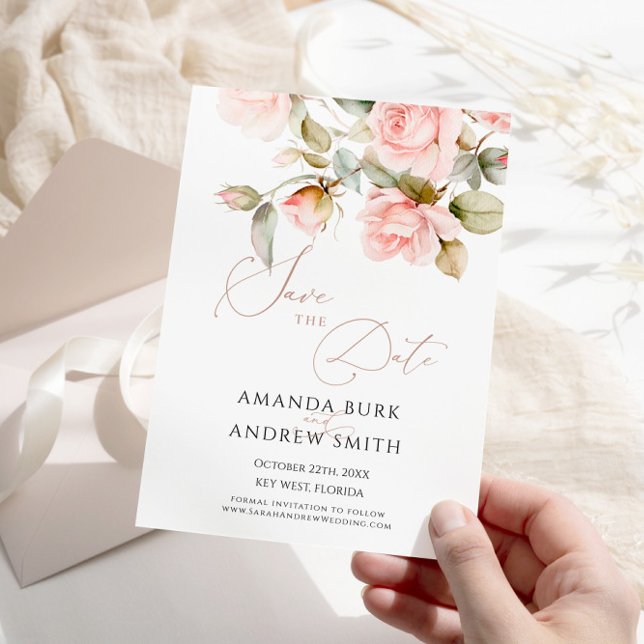 Pink Rose and Greenery Save the Date Invitation (Creator Uploaded)