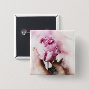 Pink Rose and Hand 15 Cm Square Badge