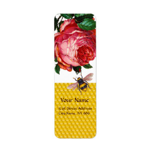 PINK ROSE AND HONEY BEE ,BEEKEEPER RETURN ADDRESS LABEL