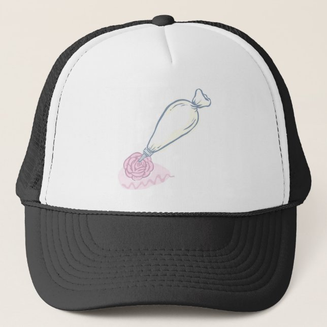 Pink Rose and Pastry Bag Trucker Hat (Front)