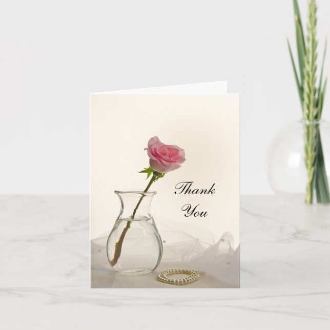 Pink Rose and Pearls Bridesmaid Thank You Card (Front)