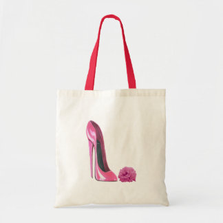 Pink Rose and Pink Stiletto Shoe Tote Bag