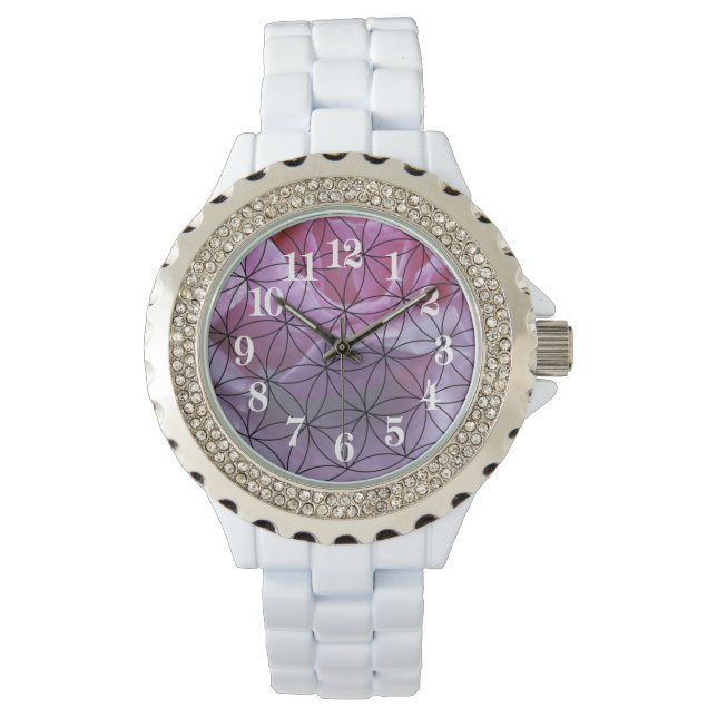 Pink rose and the flower of life pattern watch (Front)