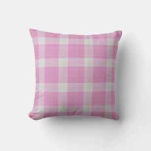 Pink Rose and White checkered Plaid Gingham Cushion