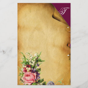 PINK ROSE AND WHITE FLOWERS FLORAL PARCHMENT STATIONERY