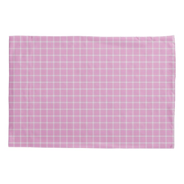Pink Rose and White Plaid Gingham Pillowcase (Back)