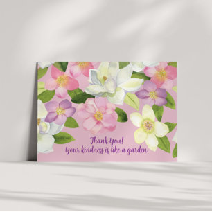 Pink Rose and White Watercolor Magnolia Thank You Card