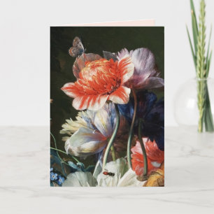 PINK ROSE,ANEMONE AND BUTTERFLY Valentine's Day Holiday Card