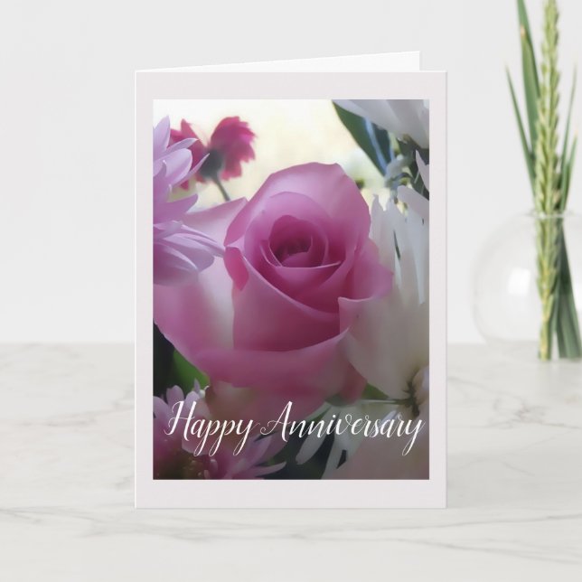 Pink rose Anniversary Card (Front)