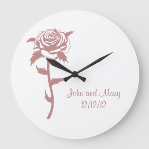 Pink Rose Anniversary or Wedding Date Customisable Large Clock