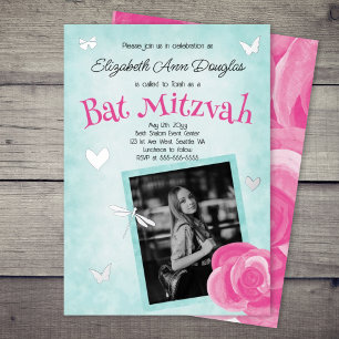 Pink Rose, Aqua Blue, Silver Charms Bat Mitzvah