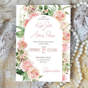 Pink rose arch blush pink floral wedding invite