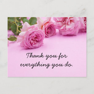 Pink rose are on pink background thank you  postcard