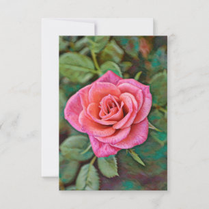 Pink Rose Art Flower Flat Birthday Card