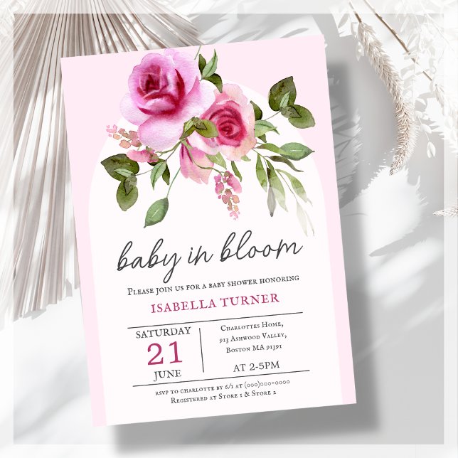 Pink Rose Baby in Bloom Baby Shower Invitation (Creator Uploaded)