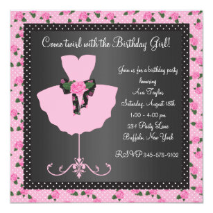 Pink Rose Ballerina Girls Ballerina Birthday Party Invitation