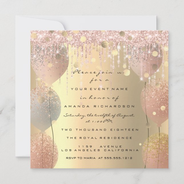 Pink Rose Ballon Sweet 16th Bridal Shower Invitation (Front)